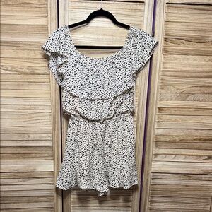 L Love Romper Off Shoulder Leopard/Polka Dot Ruffle  Elastic Waist Lined S